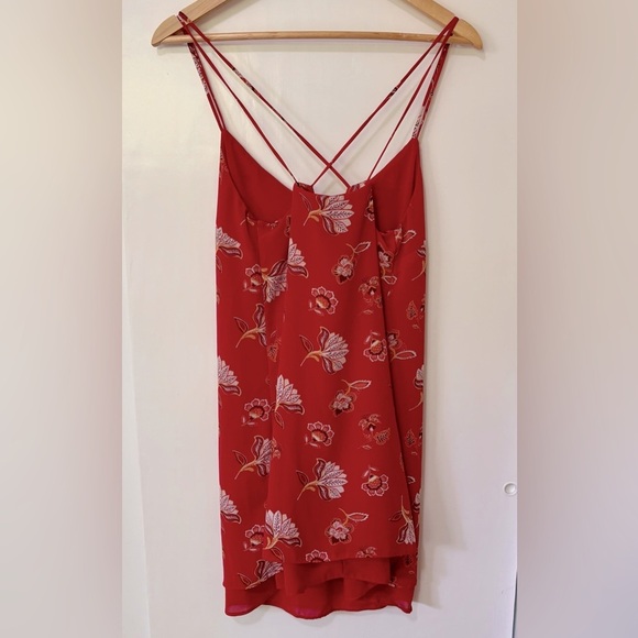 Streetwear Society| Red Floral X-Back Spaghetti Strap Mini Sheath Dress Sz M - Picture 5 of 5